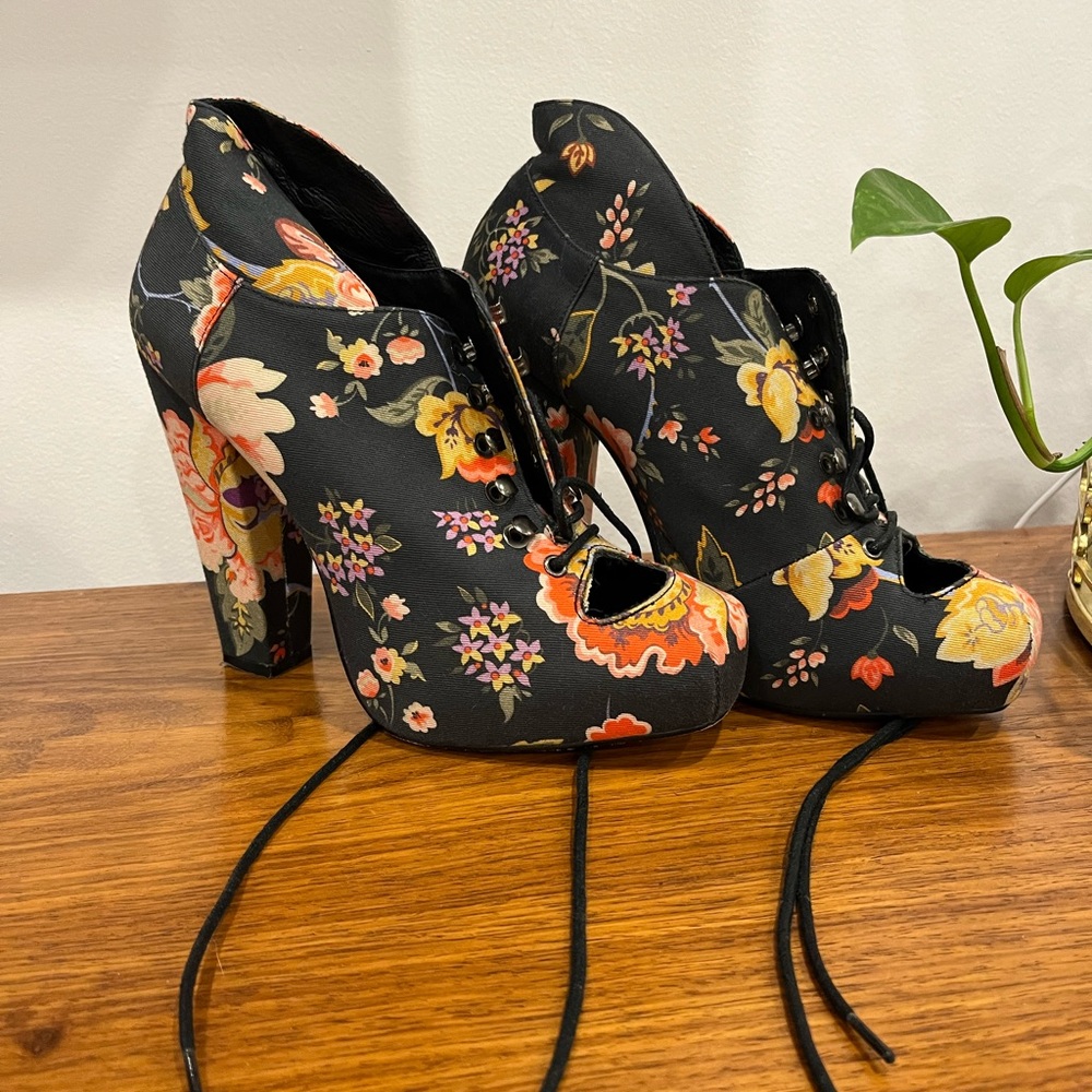 Rodarte Black Floral Ankle Boots